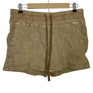 Kut From The Kloth Womens L Beige Linen Blend Drawstring Shorts Beachy Pockets